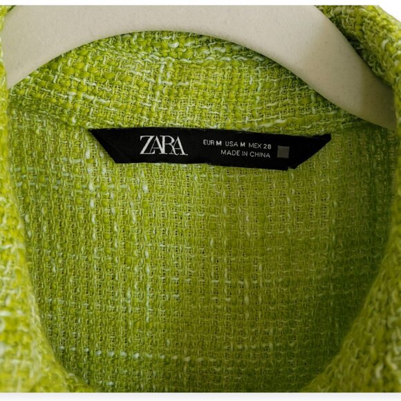 Zara Oversized Sleeveless Tweed Lime Collared Textured Minidress Size M - Picture 11 of 14
